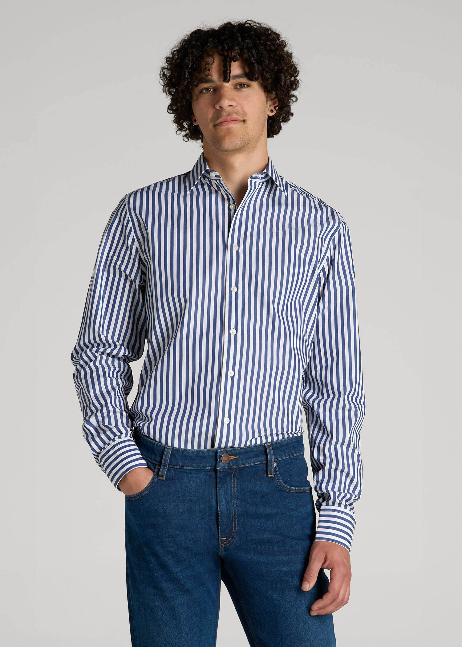 Premium Dress Shirt for Tall Men in Bold Blue Stripe M / Extra Tall / Bold Blue Stripe Premium Dress Shirt for Tall Men in Bold Blue Stripe M / Extra Tall / Bold Blue Stripe
