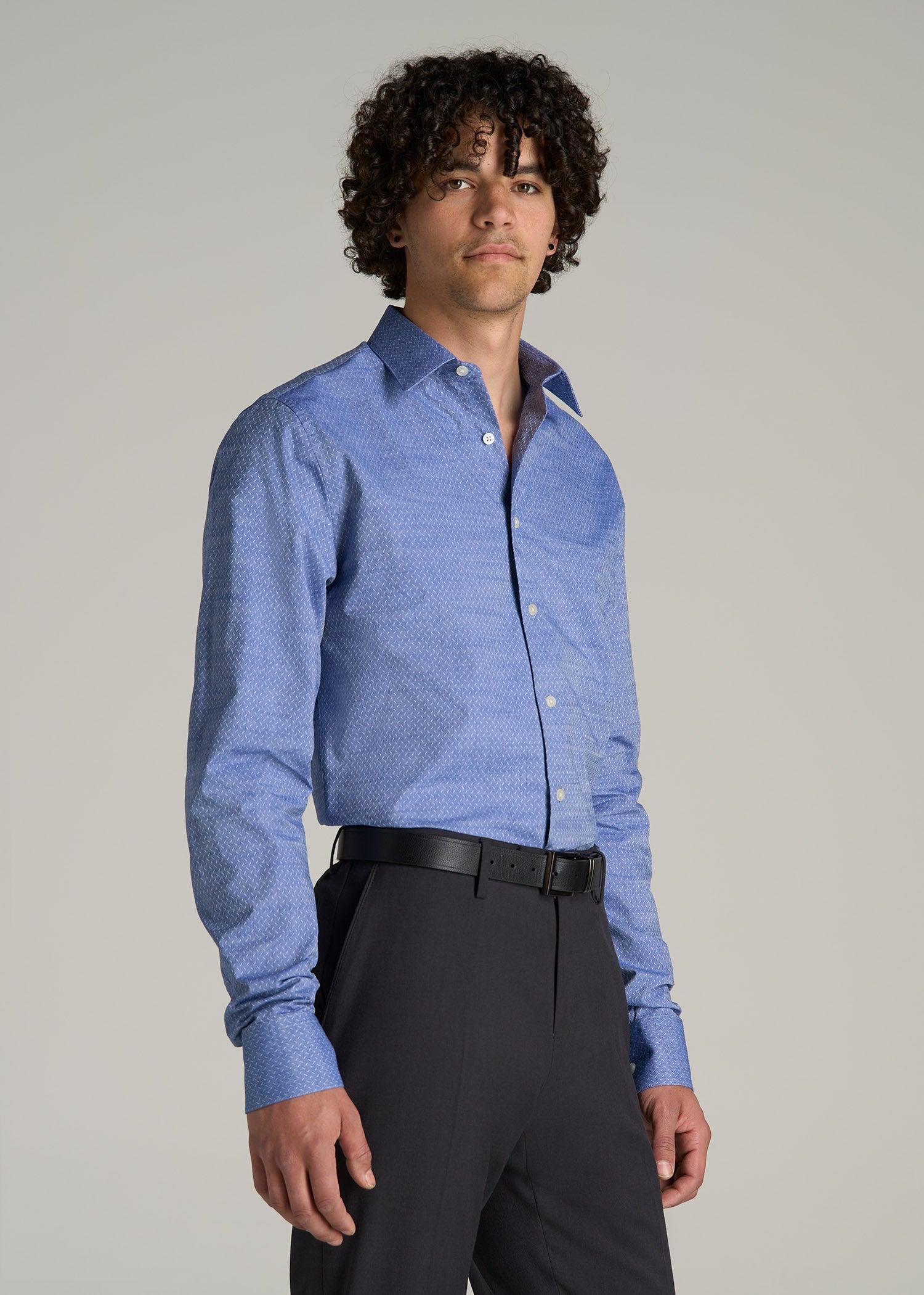 Premium Dress Shirt for Tall Men in Medium Blue Diagonal