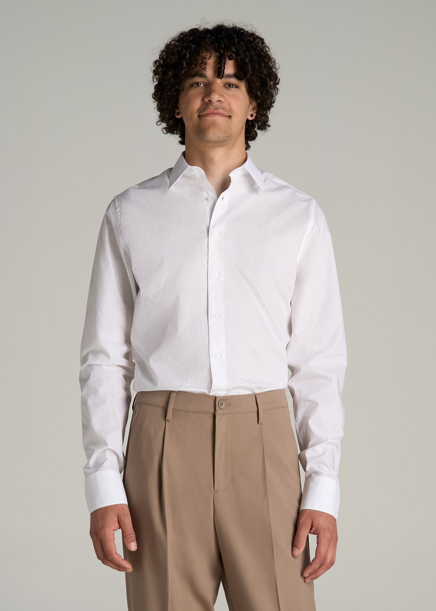 Premium Dress Shirt for Tall Men in White Dobby
