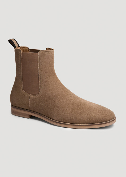 Tall Men's Suede Pull-On Boots in Beige