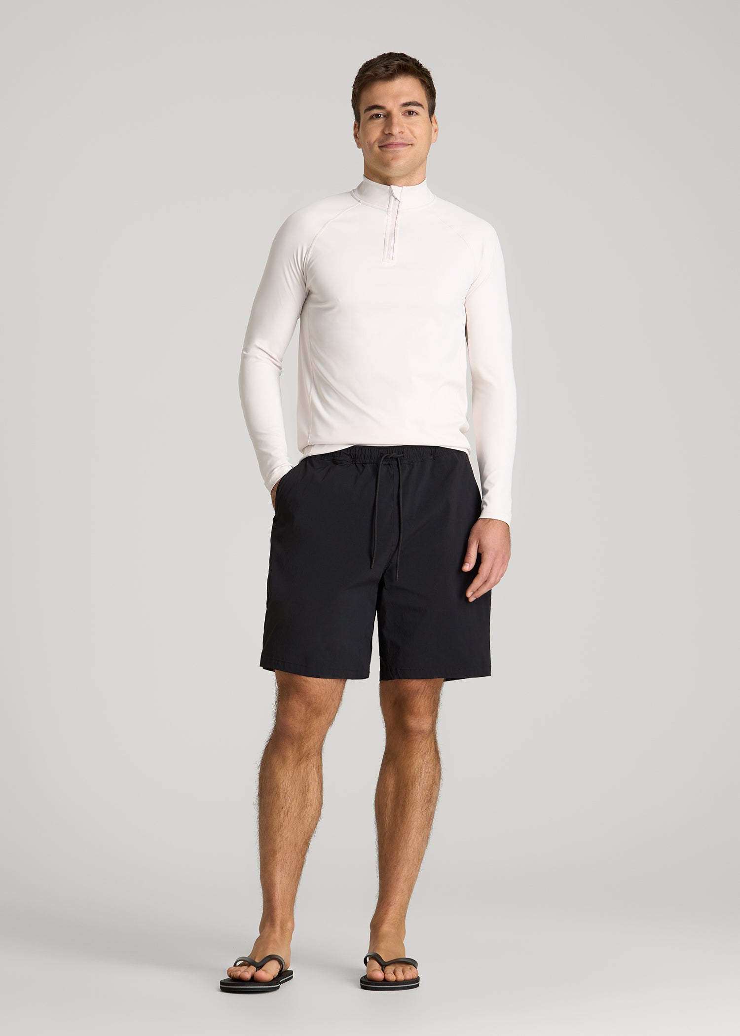 Quarter Zip Long Sleeves Rashguard for Tall Men in White Sand