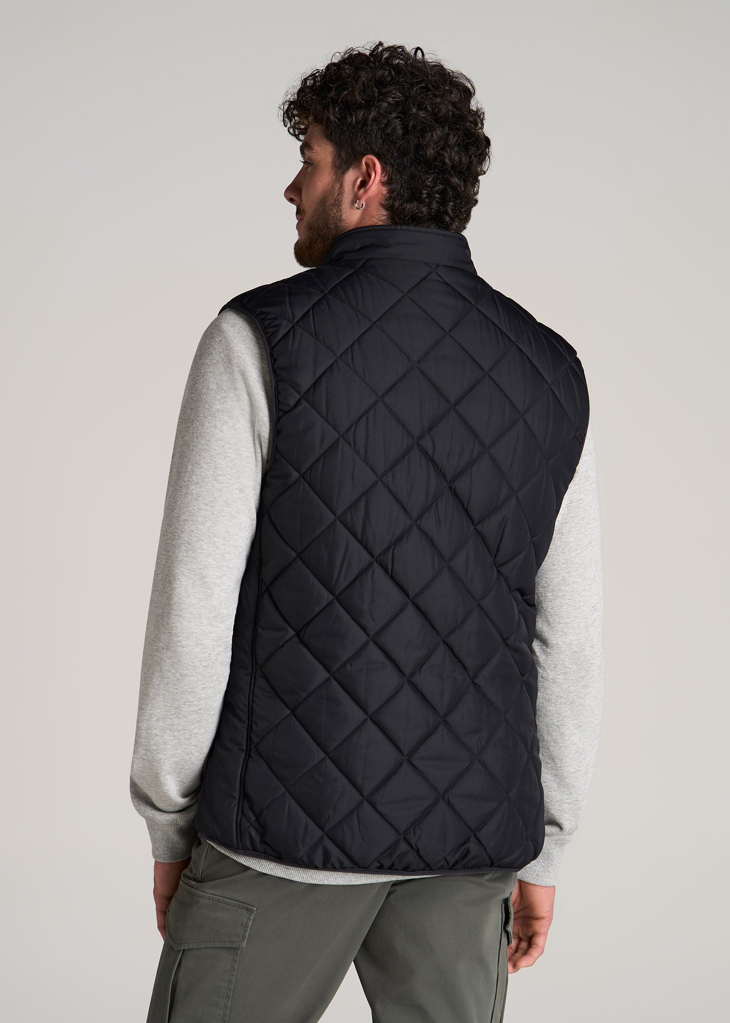 Quilted Reversible Vest for Tall Men in Black & Charcoal