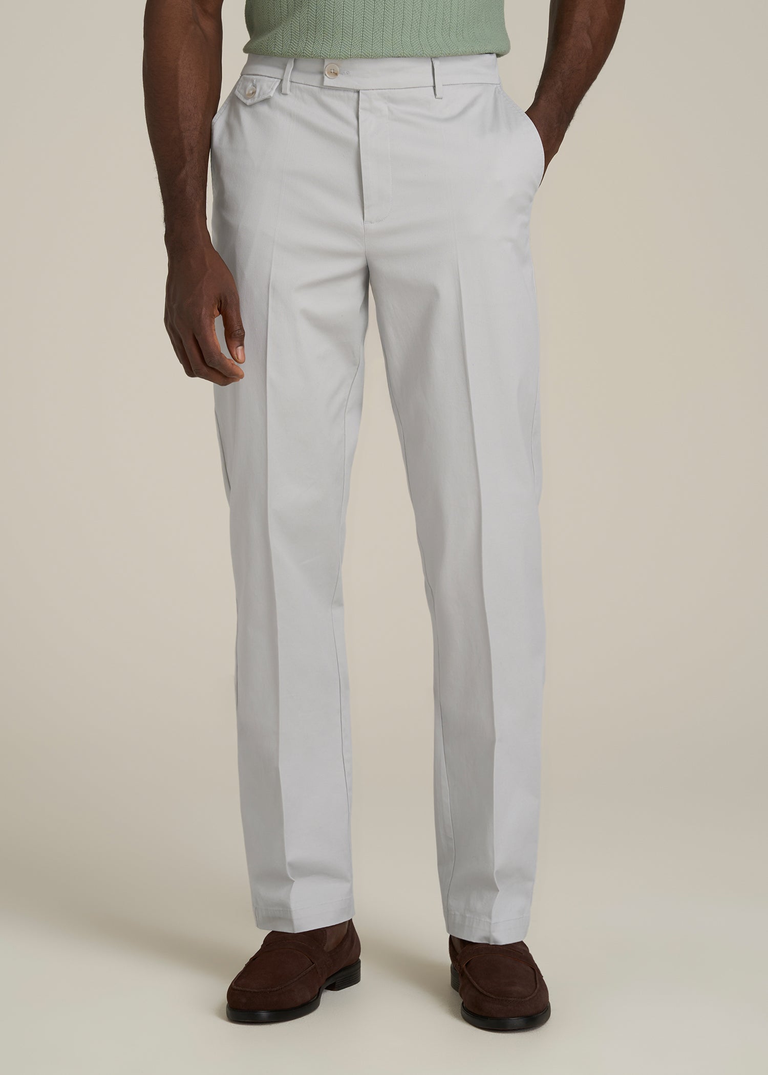 Refined Chinos for Tall Men in Grey Sand