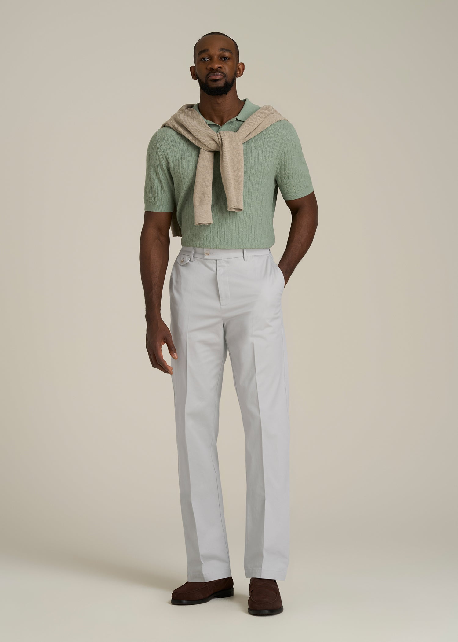 Refined Chinos for Tall Men in Grey Sand