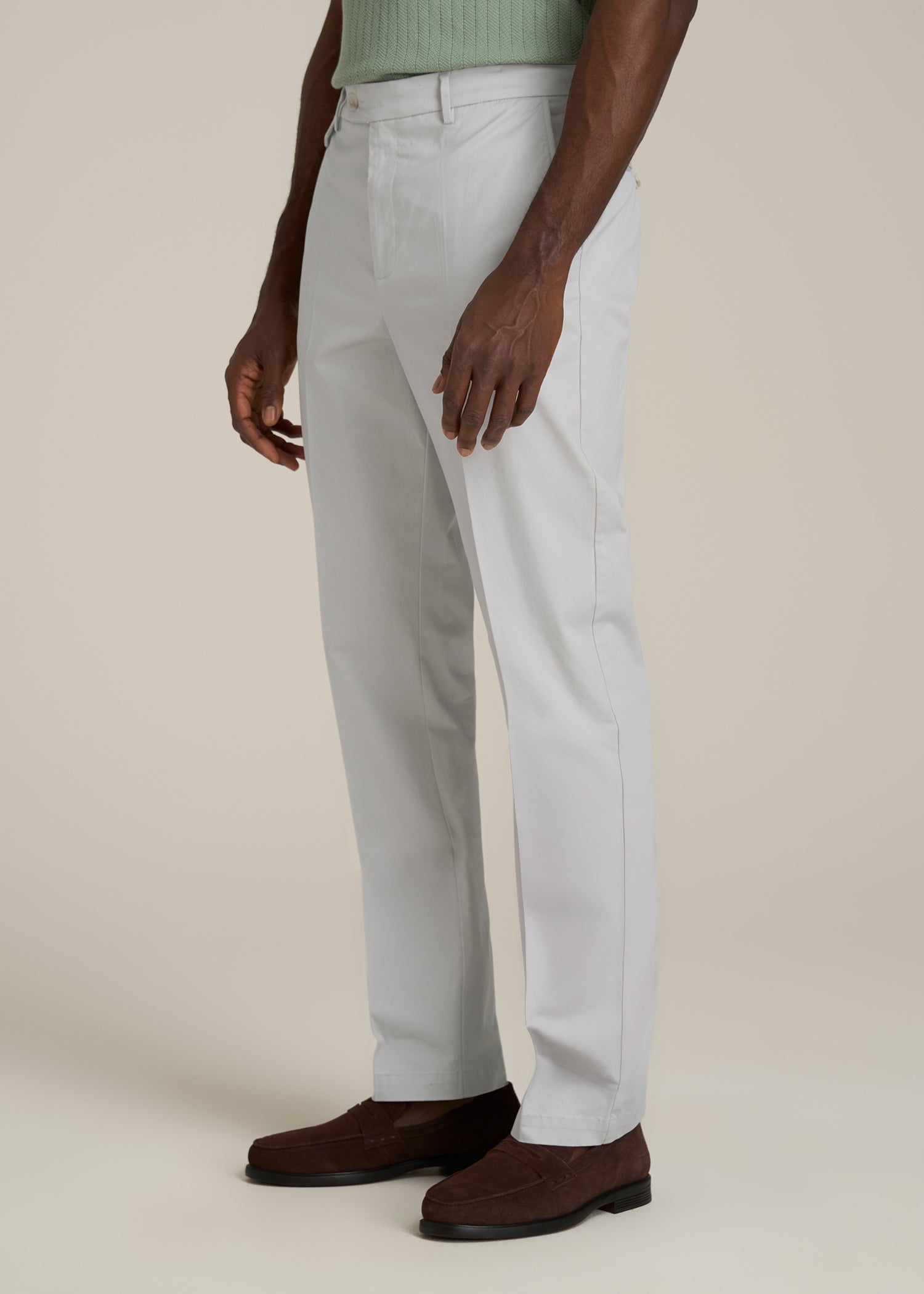 Refined Chinos for Tall Men in Grey Sand