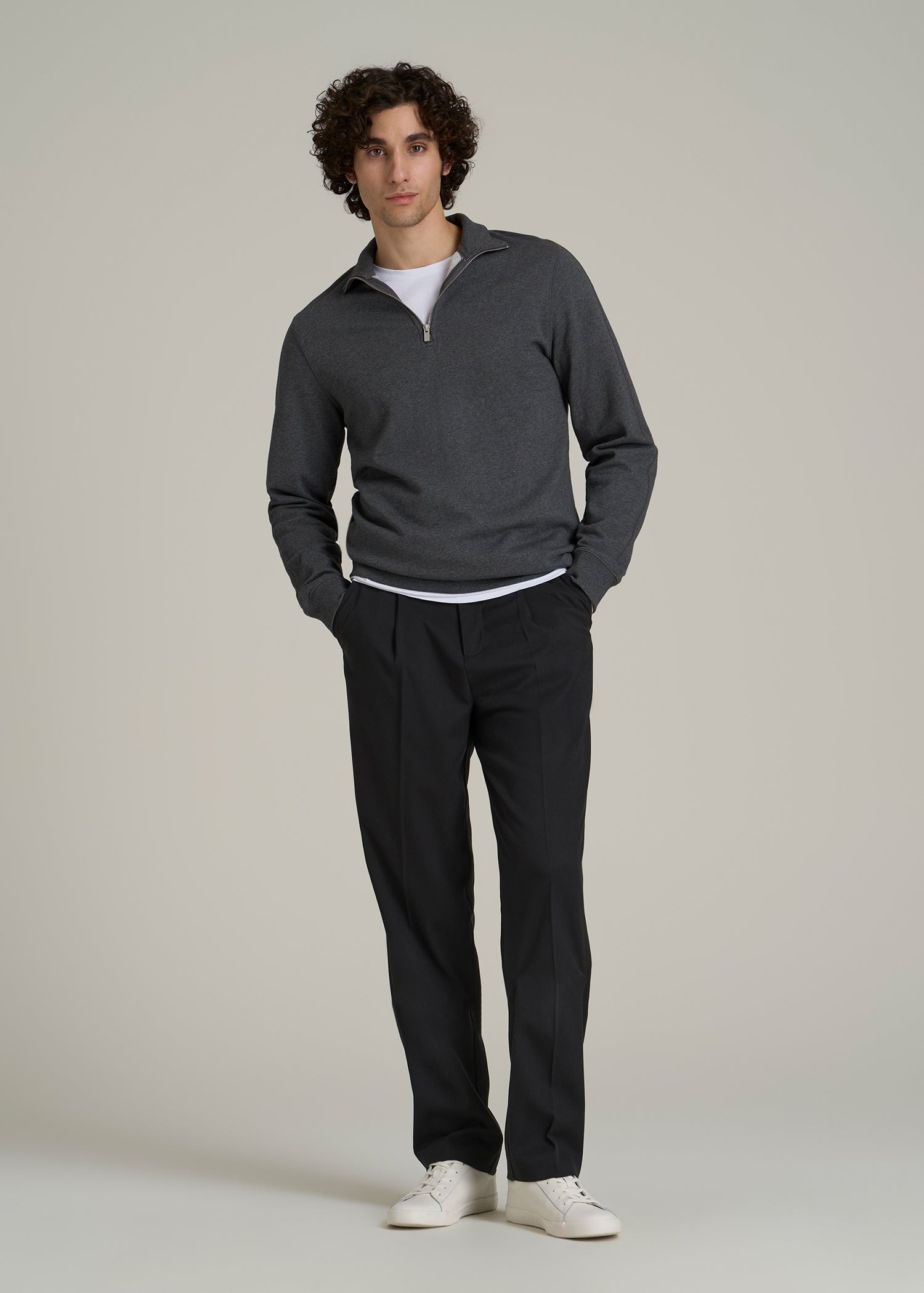 Relaxed Pleated Trousers for Tall Men in Black