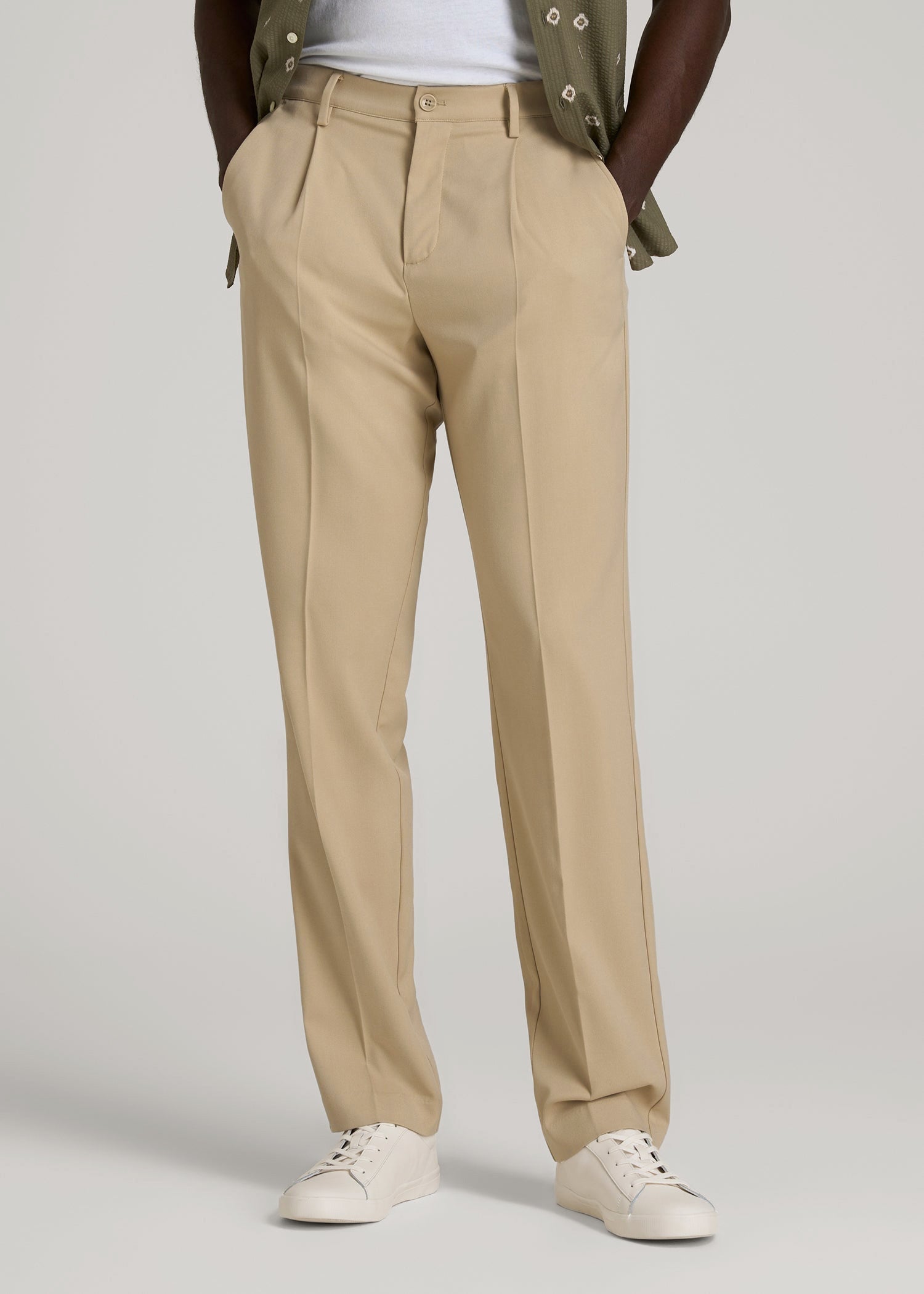 men's dress pants with pleats Tall Men's Relaxed Tapered Pleated Trouser