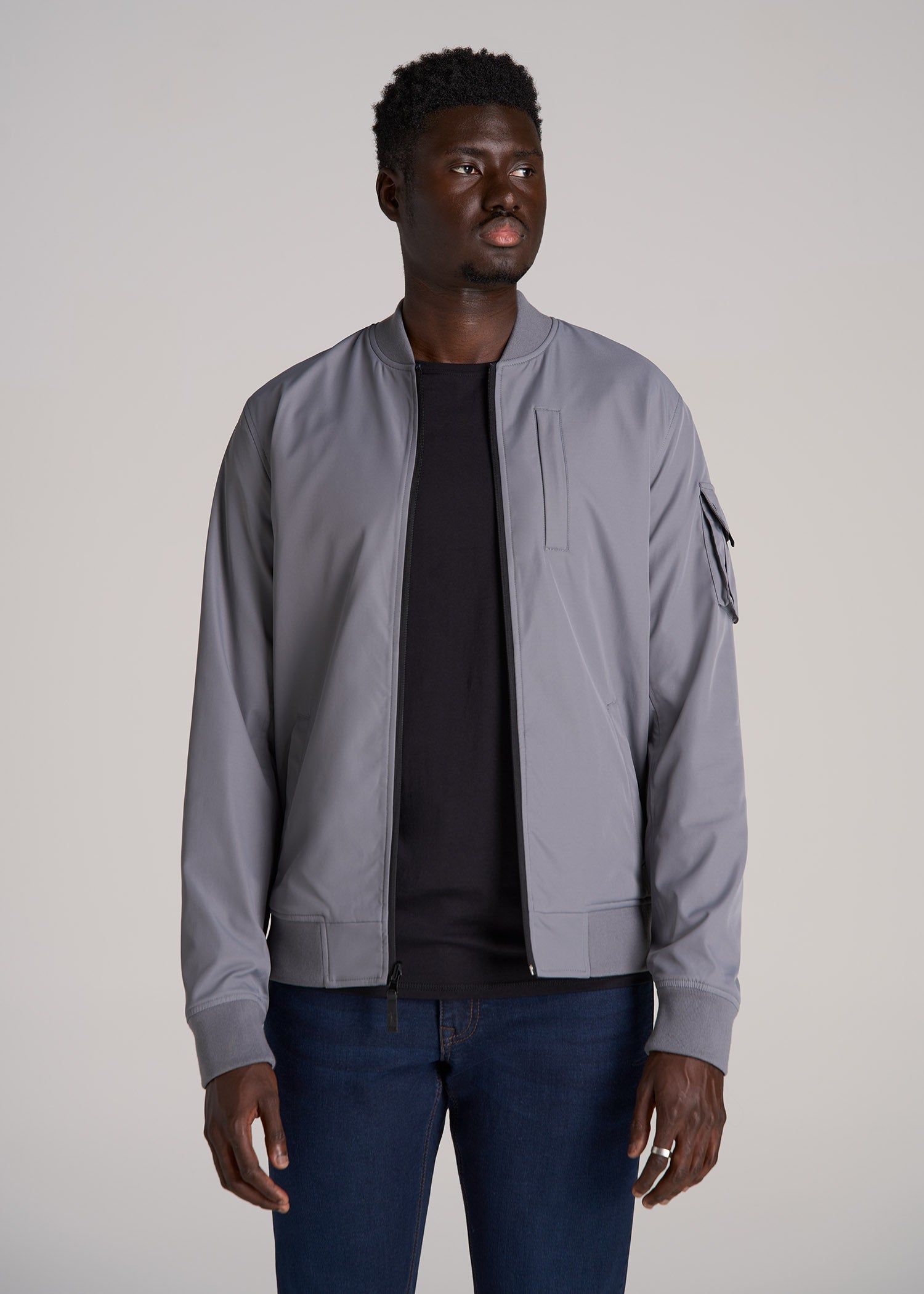 Reversible Bomber Jacket for Tall Men in Fossil Grey and Black