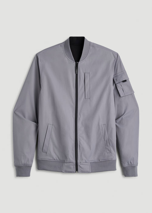Reversible Bomber Jacket for Tall Men in Fossil Grey and Black