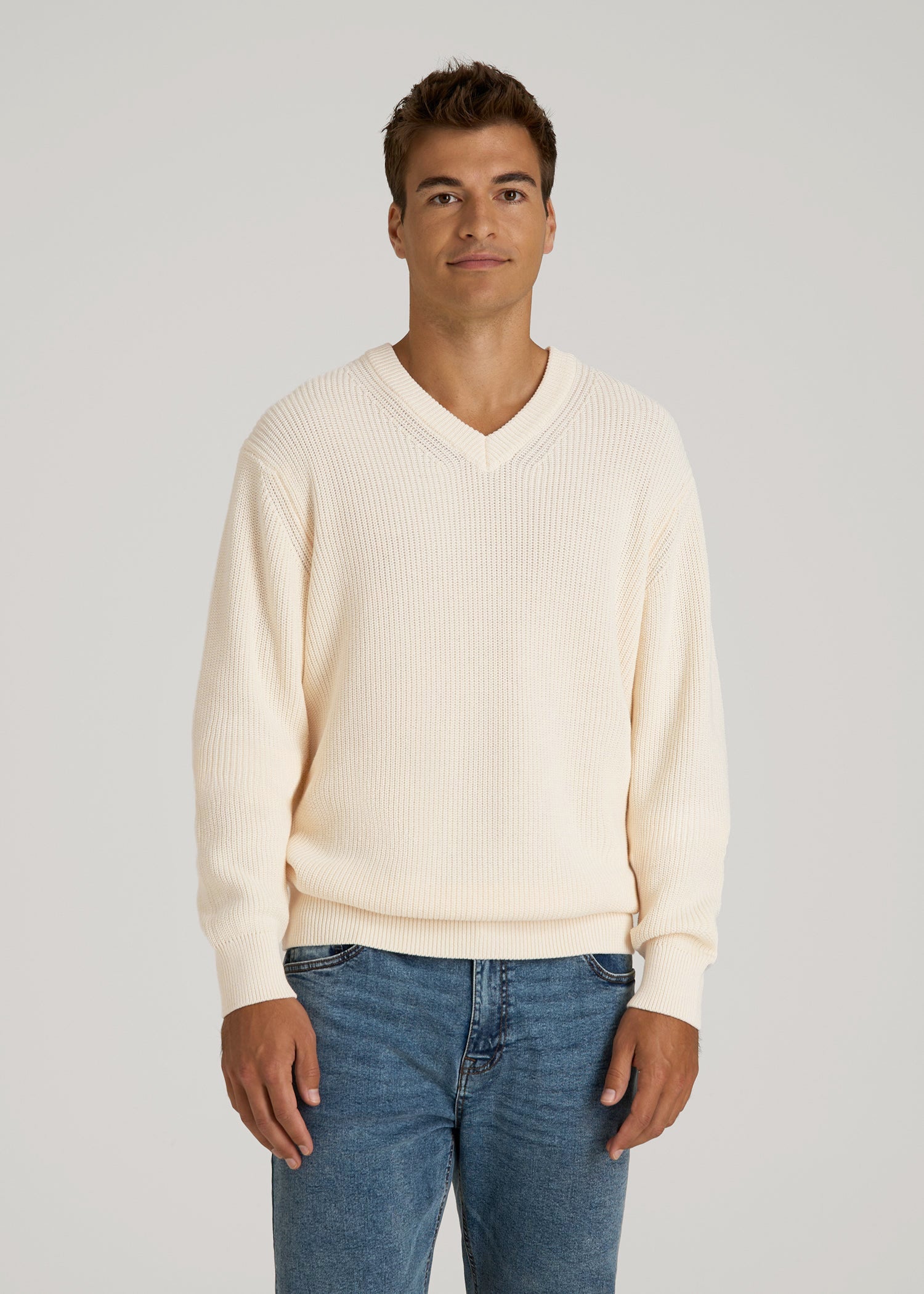 Ribbed Knit V-Neck Sweater for Tall Men | American Tall