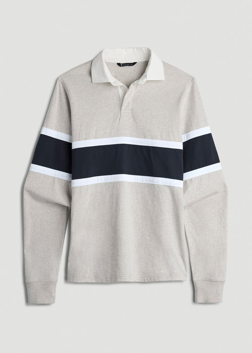 Rugby Long Sleeve Shirt for Tall Men in Oatmeal Heather Multi