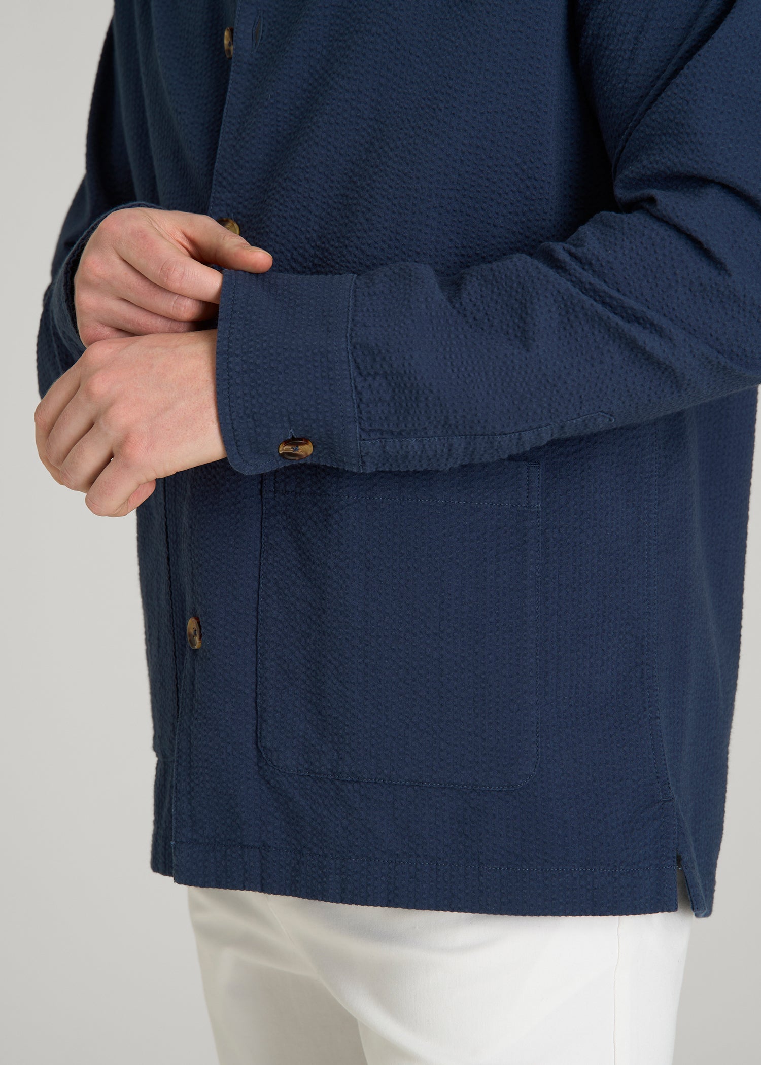 Seersucker Overshirt for Tall Men in Navy Blue