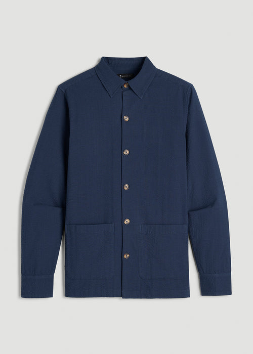 Seersucker Overshirt for Tall Men in Navy Blue