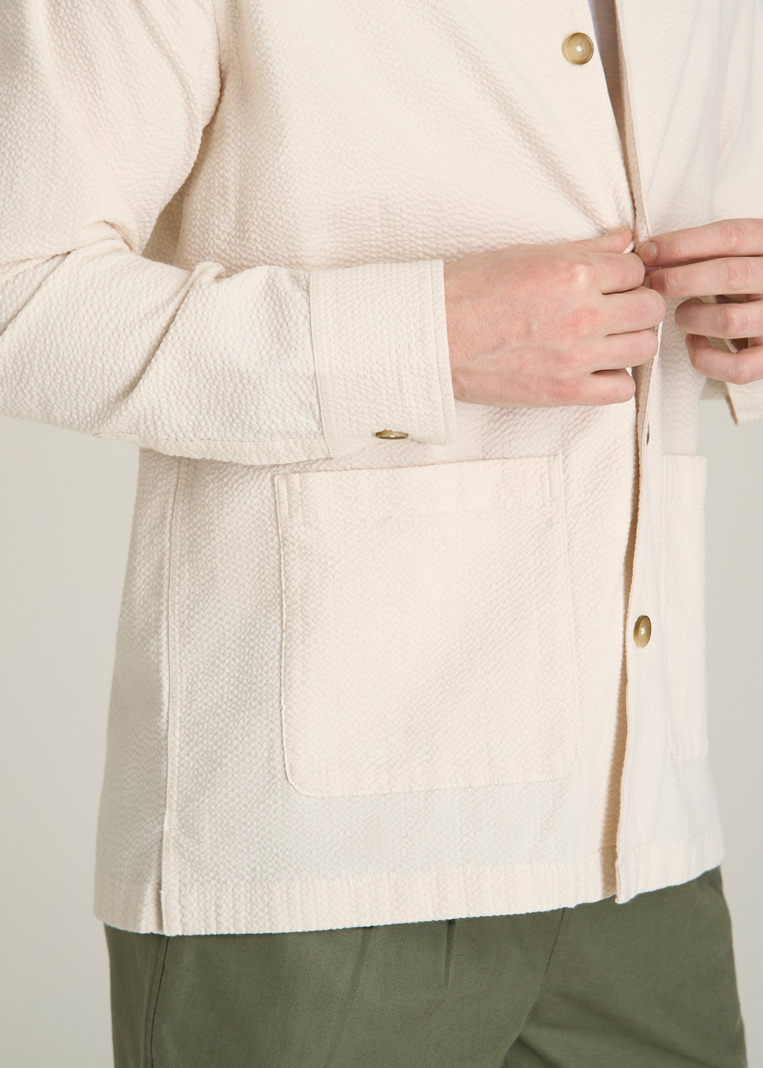 Seersucker Overshirt for Tall Men in White Sand
