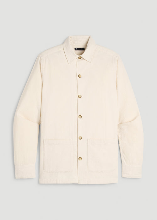 Seersucker Overshirt for Tall Men in White Sand