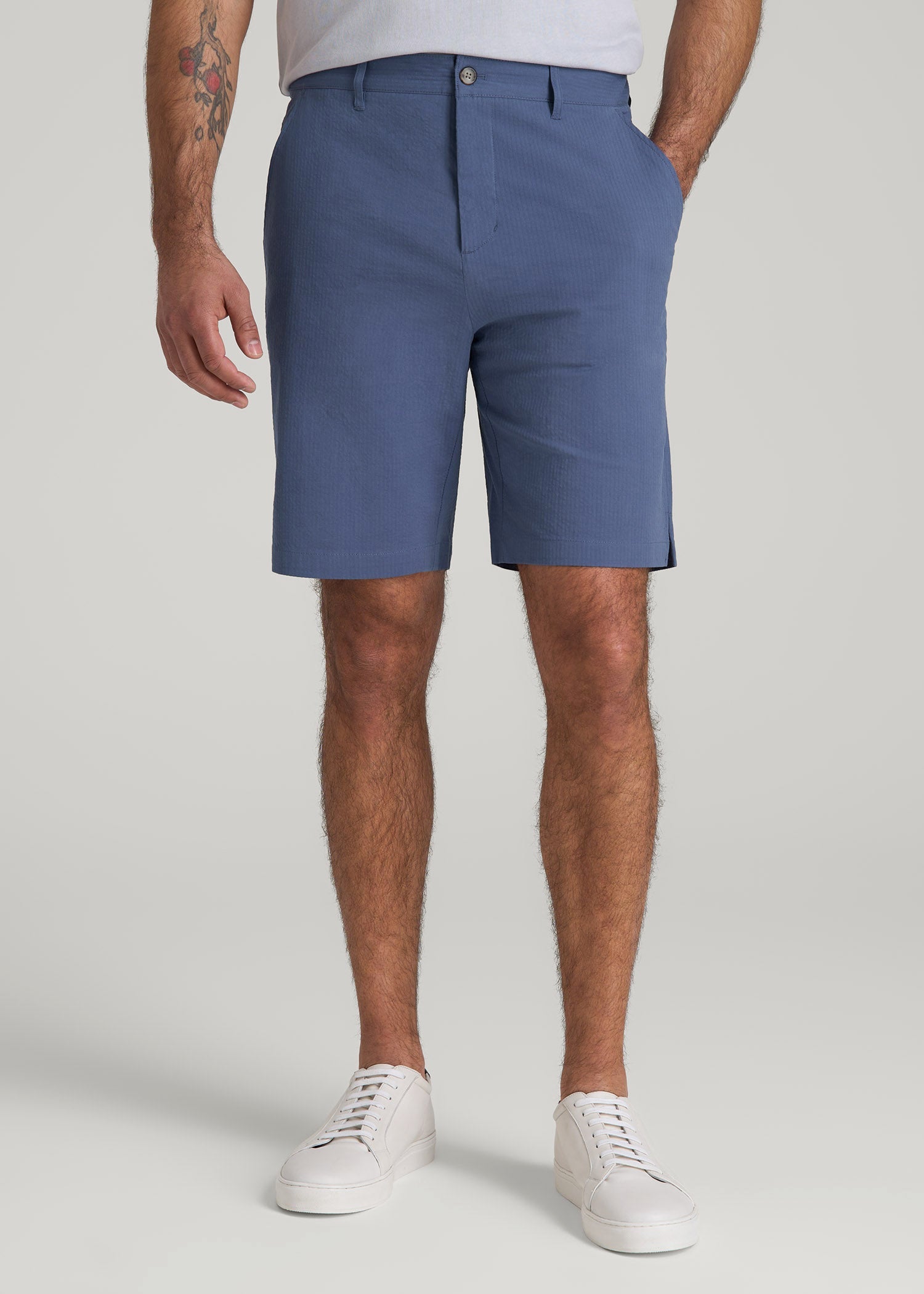 blue dress shorts men Men's Navy Cotton Stretch Flat Front Shorts