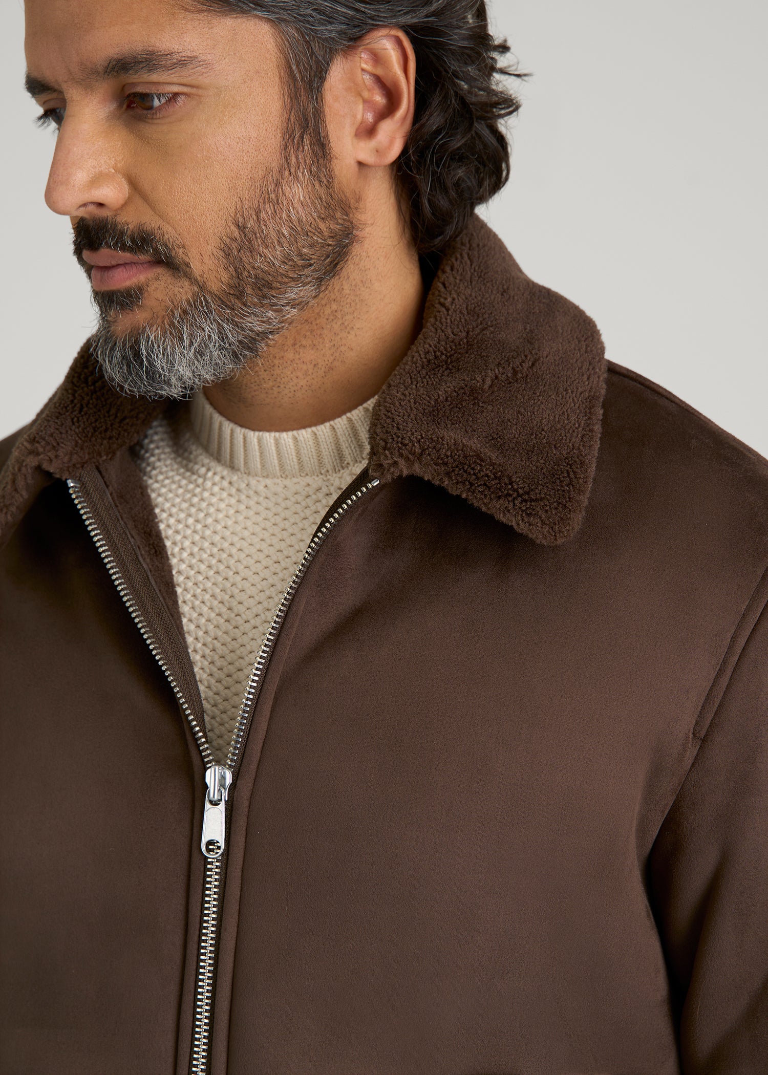 Sherpa Bomber Jacket for Tall Men in Bison Brown