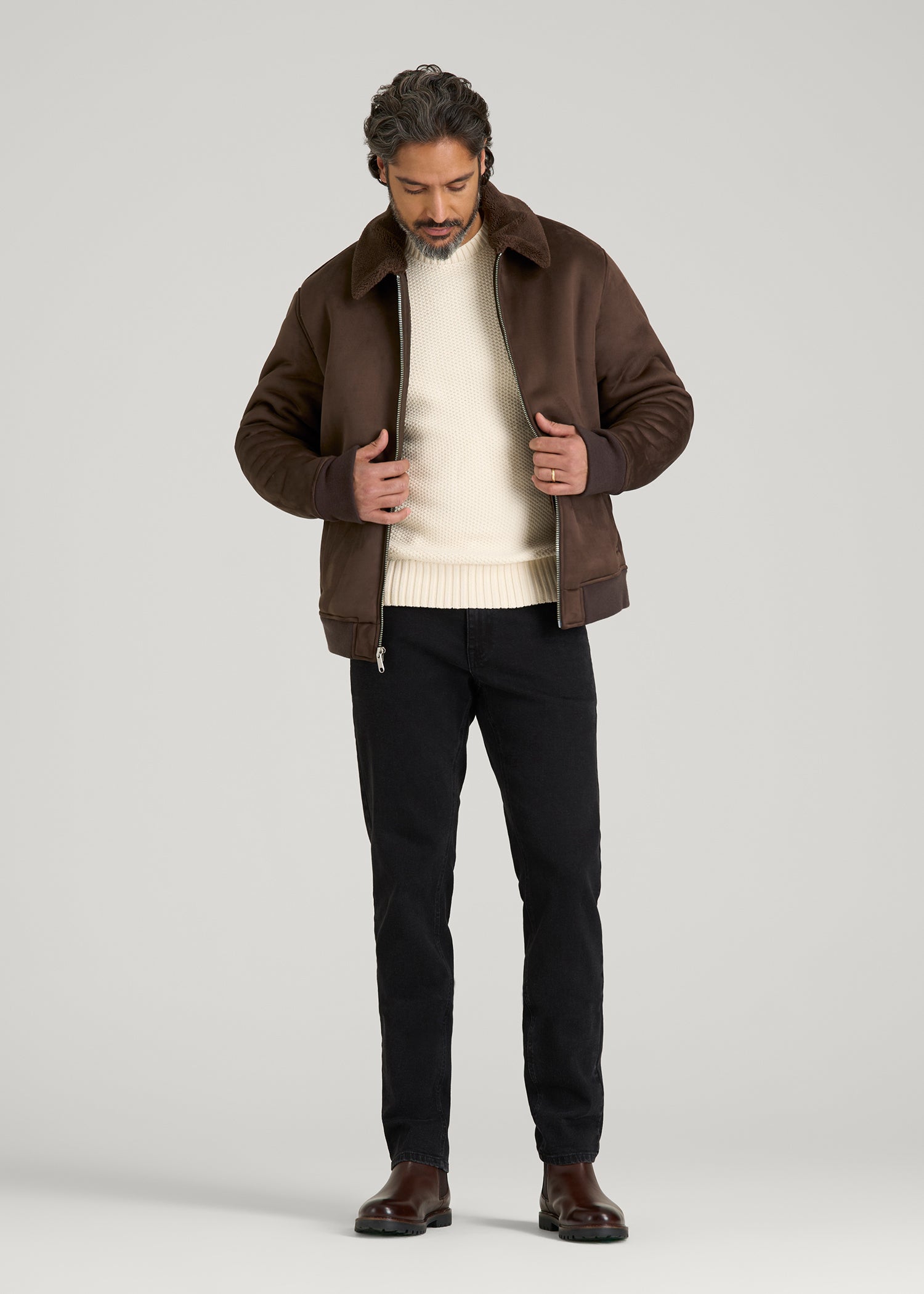 Sherpa Bomber Jacket for Tall Men in Bison Brown