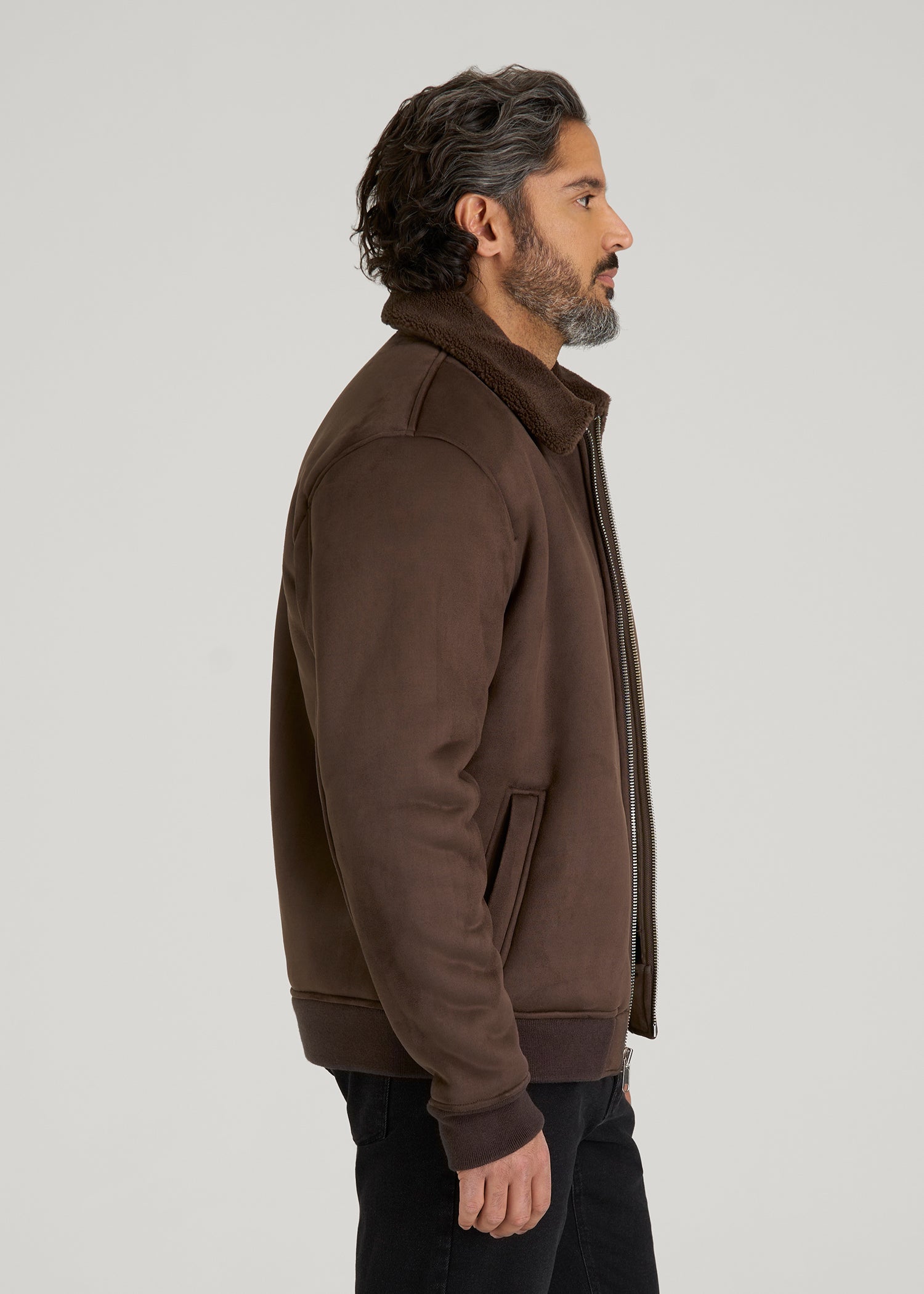 Sherpa Bomber Jacket for Tall Men in Bison Brown