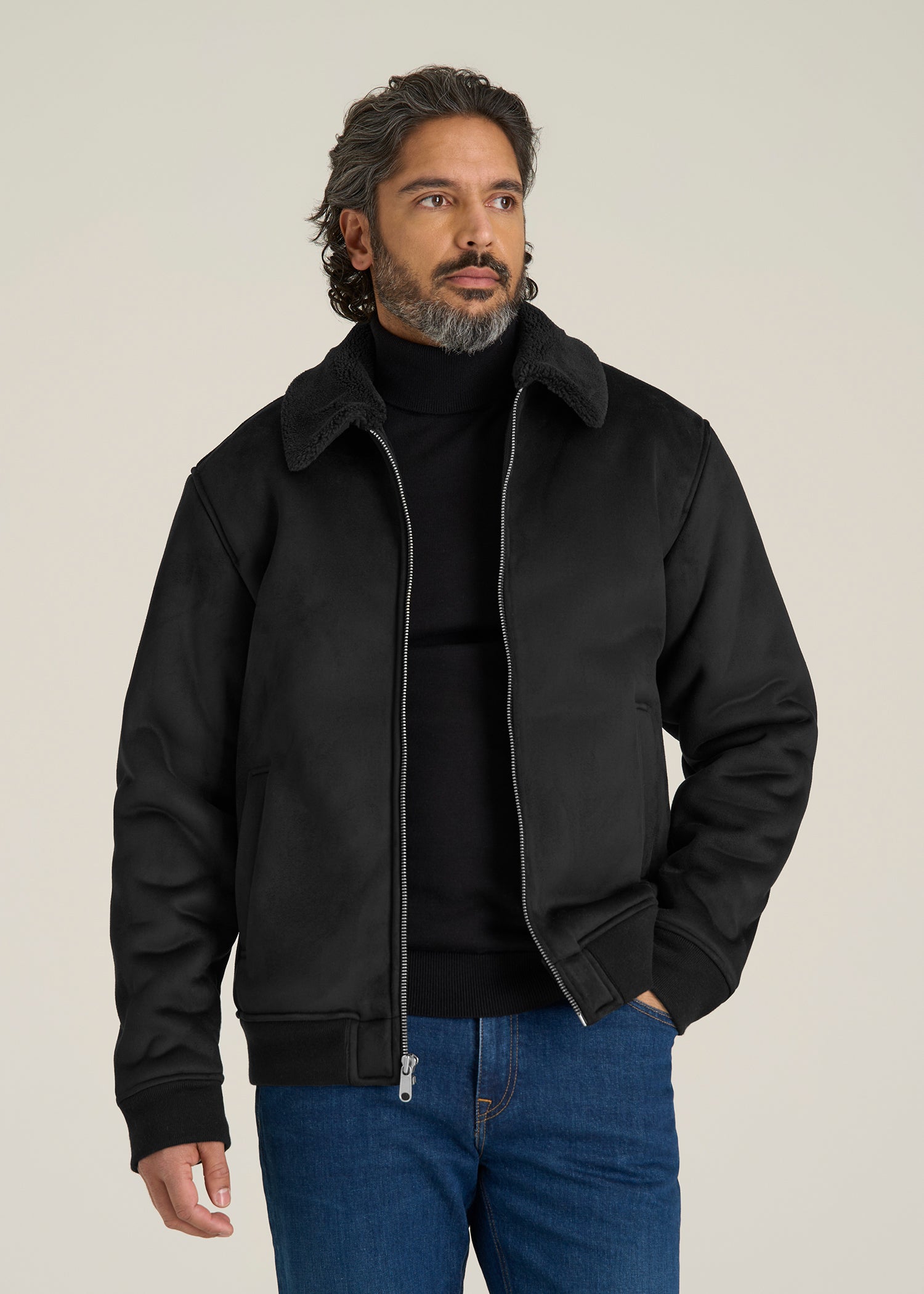 Sherpa Bomber Jacket for Tall Men in Black