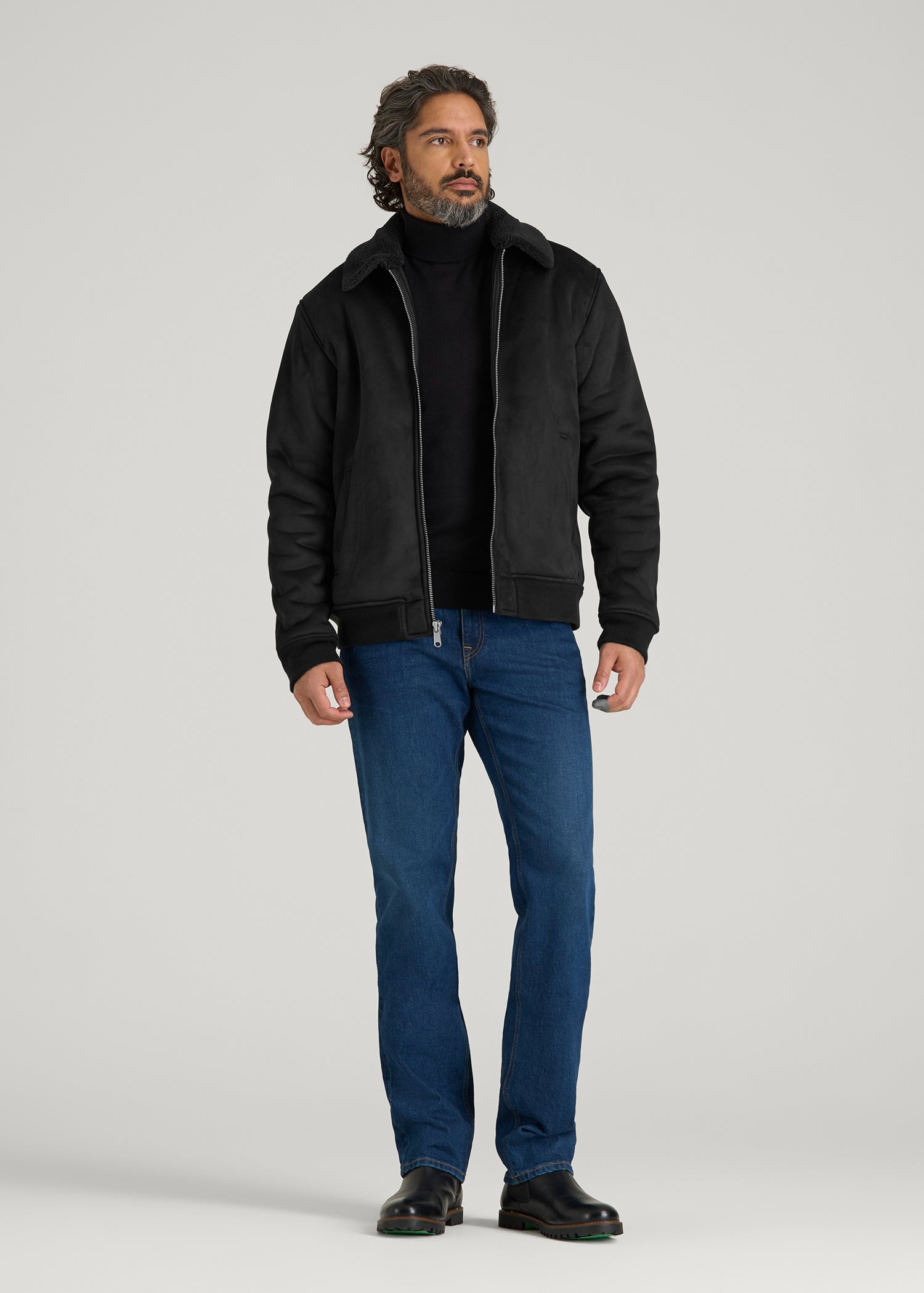 Sherpa Bomber Jacket for Tall Men in Black