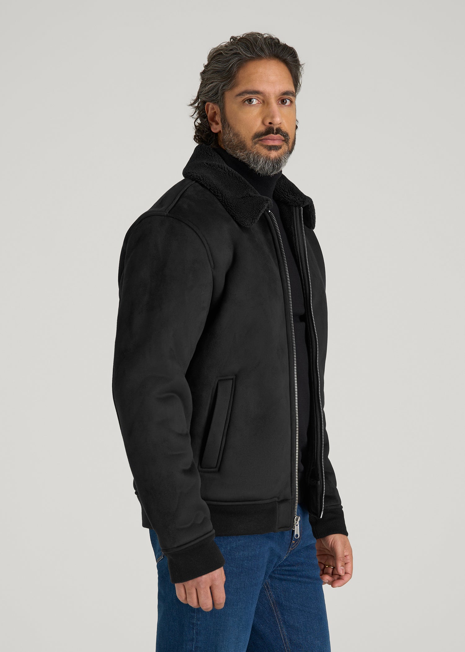 Sherpa Bomber Jacket for Tall Men in Black