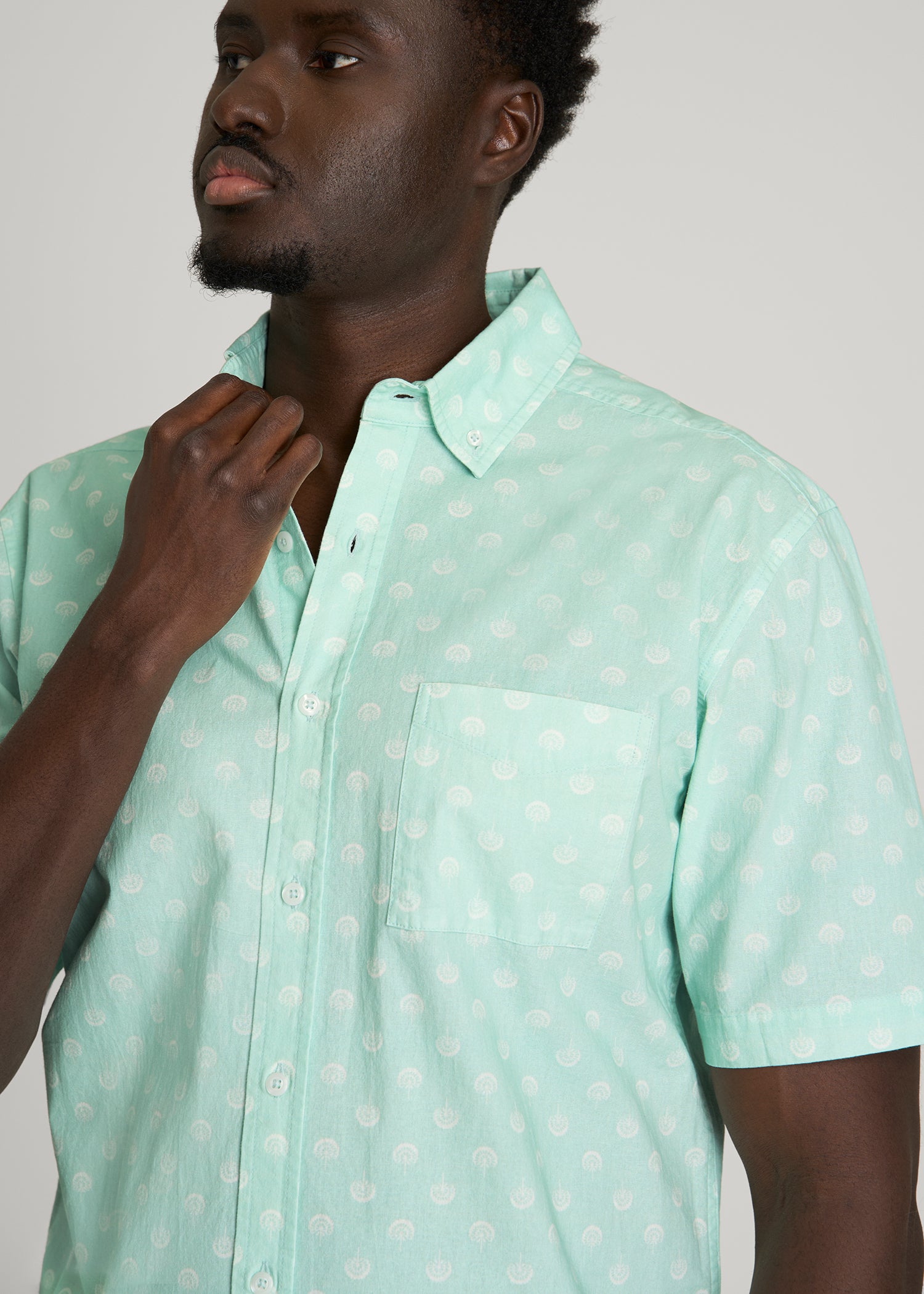 Short Sleeve Shirt for Tall Men in Opal Blue Dandelion