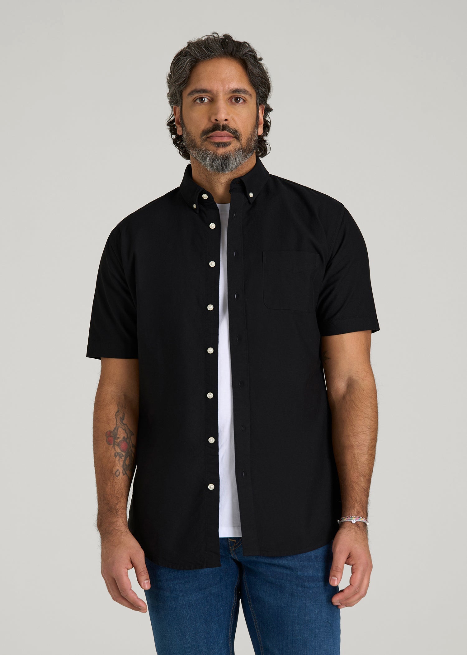 Short Sleeve Oxford Button Shirt For Tall Men in Black M / Tall / Black