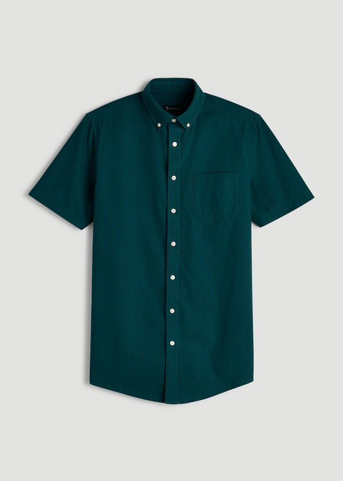 Short Sleeve Oxford Button Shirt for Tall Men in Deep Teal