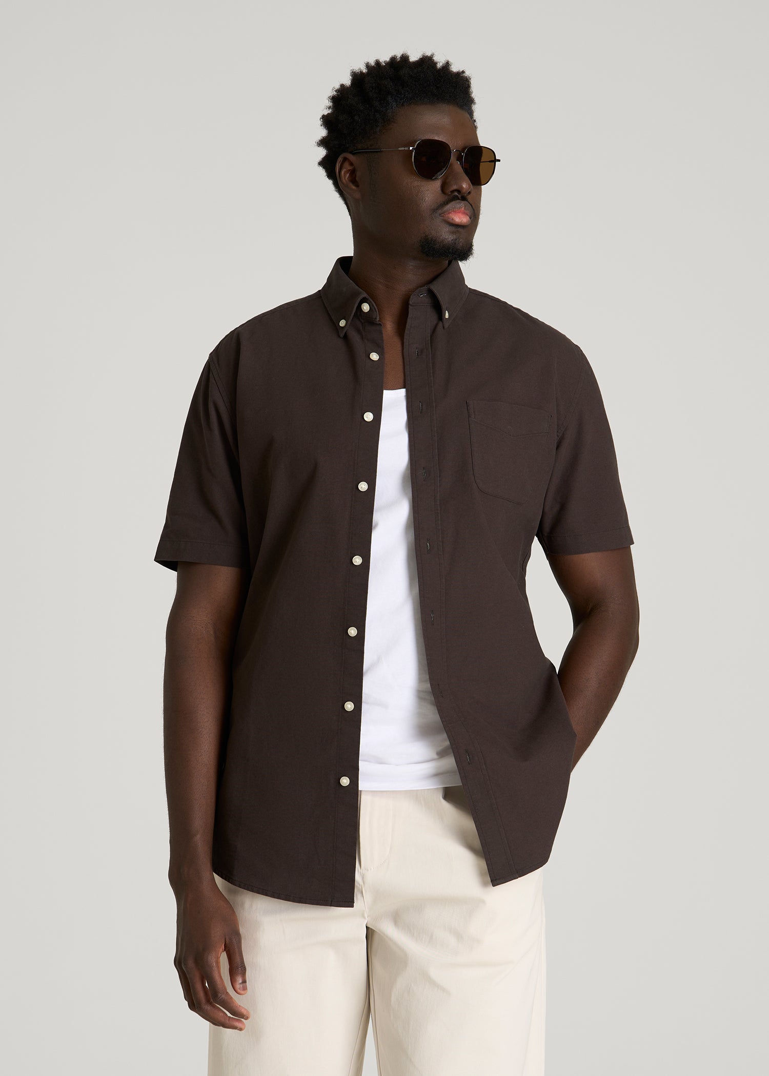 oxford dress shirt men Short Sleeve Oxford Button Shirt for Tall Men in Espresso S / Tall / Espresso