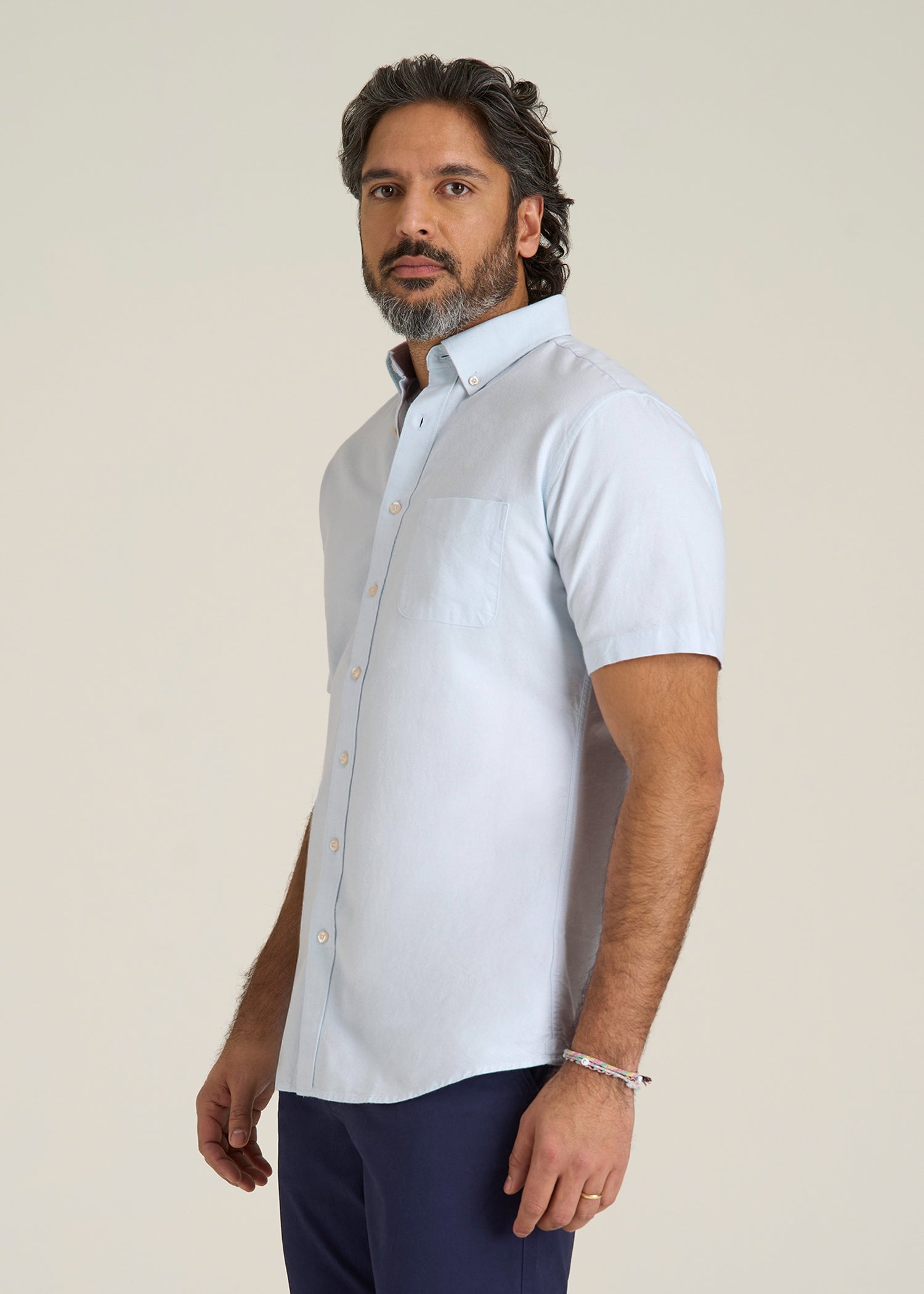 Short Sleeve Oxford Button Shirt For Tall Men in Light Blue