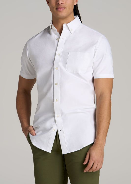 Short Sleeve Oxford Button Shirt For Tall Men in White