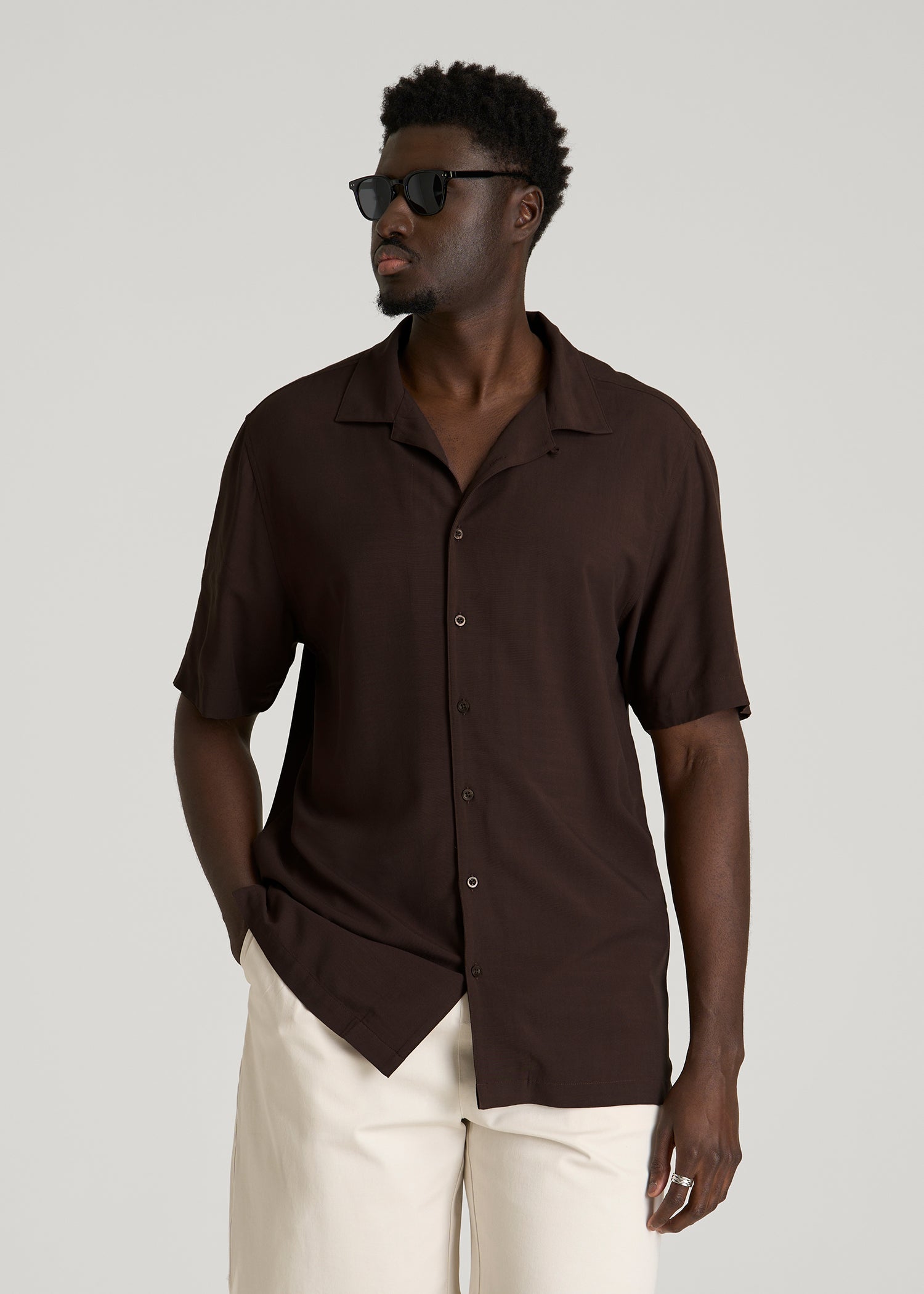 Short Sleeve Resort Shirt for Tall Men in Espresso L / Tall / Espresso Short Sleeve Resort Shirt for Tall Men in Espresso L / Tall / Espresso