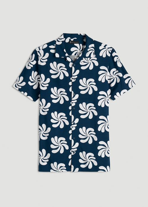 Short Sleeve Resort Shirt for Tall Men in Navy Fantasy Floral