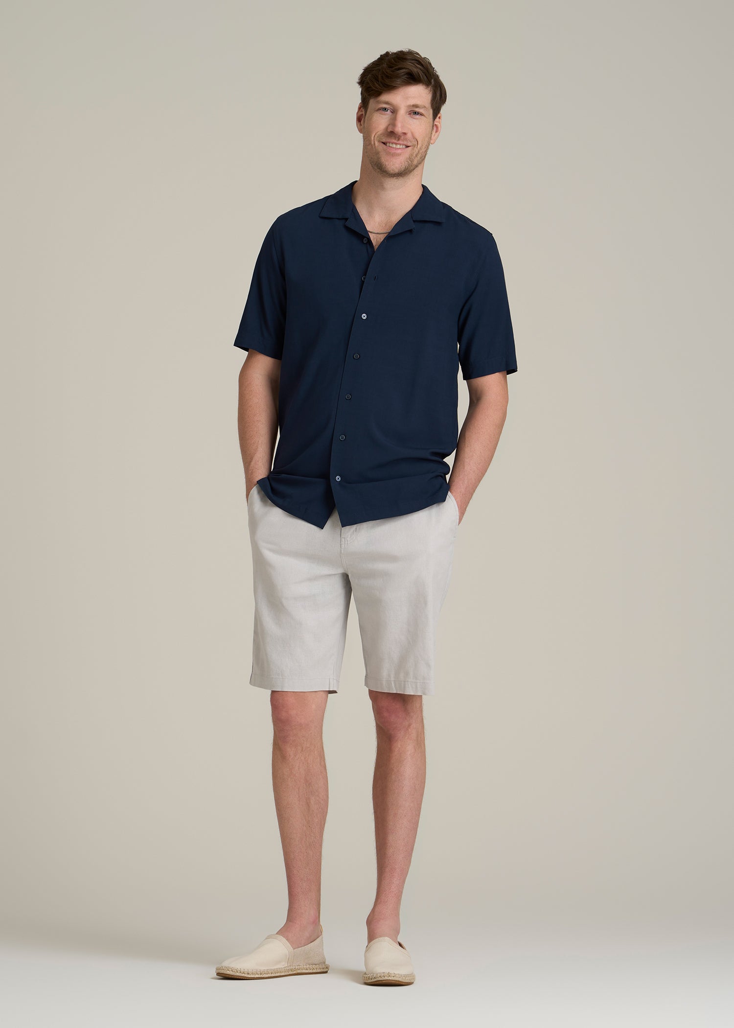 Short Sleeve Resort Shirt for Tall Men in Navy