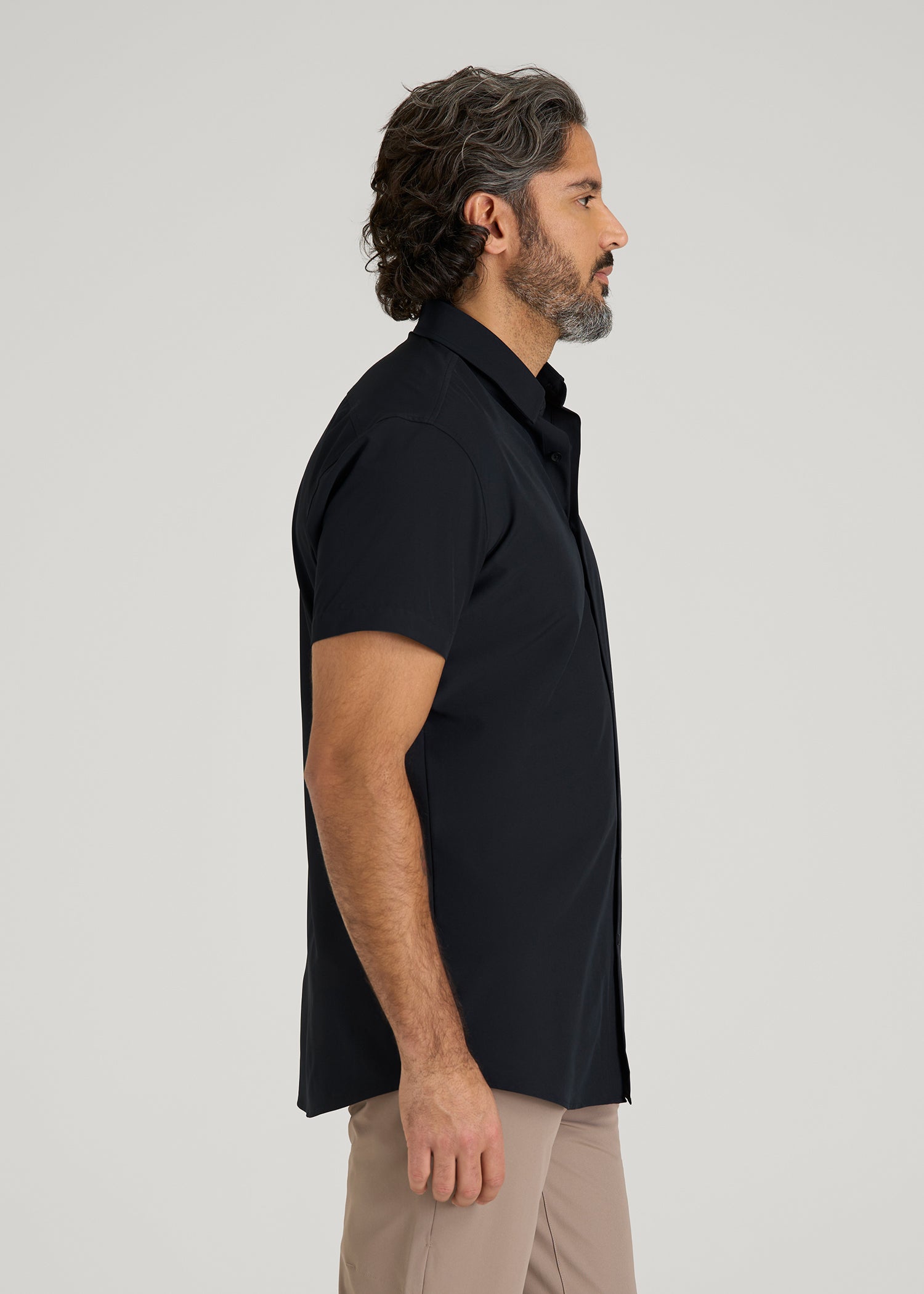 Short Sleeve Traveler Stretch Button Shirt for Tall Men in Black