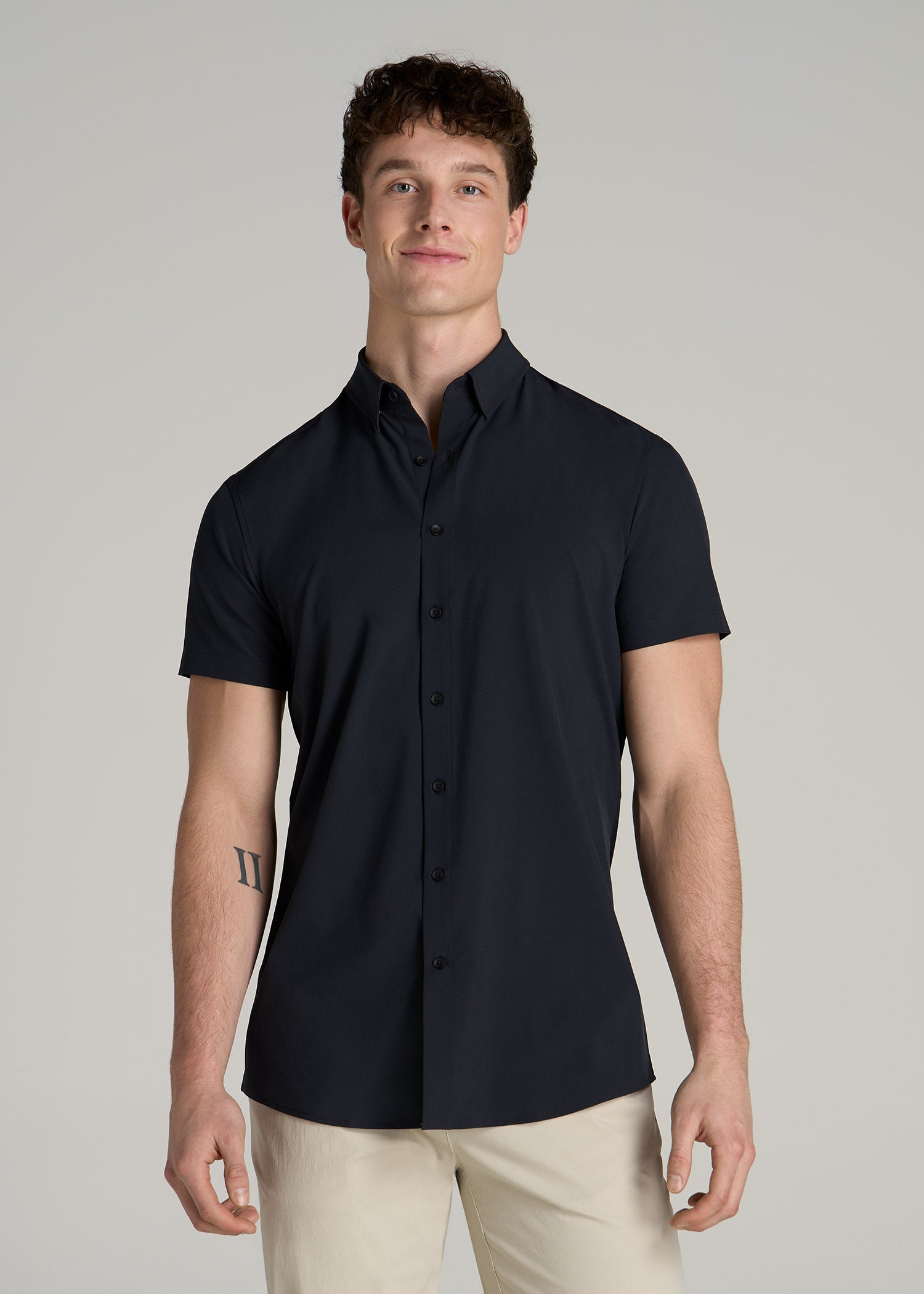 Short Sleeve Traveler Stretch Button Shirt For Tall Men American