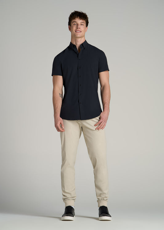 Short Sleeve Traveler Stretch Button Shirt for Tall Men in Black