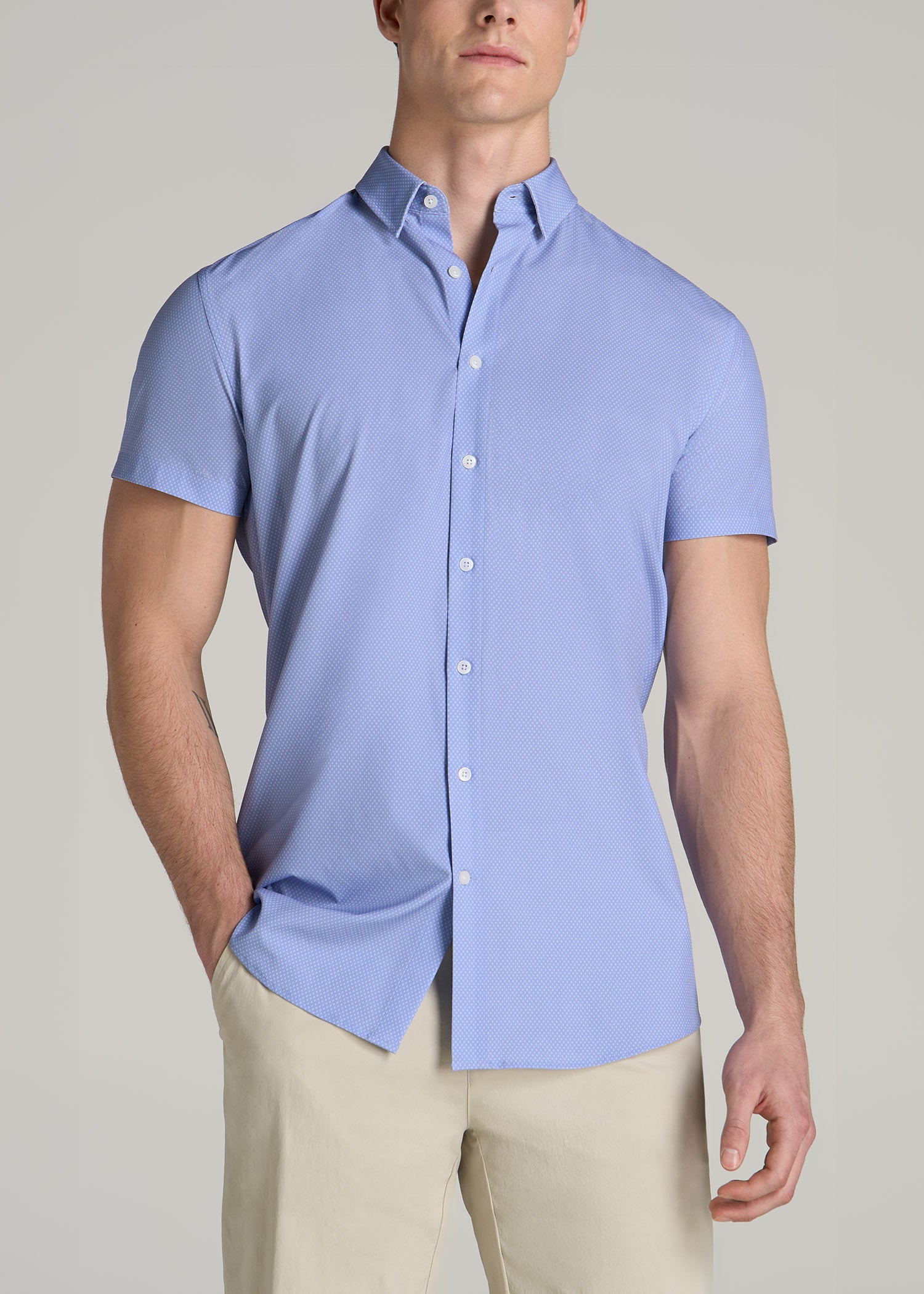 stretch button down shirt men's short sleeve