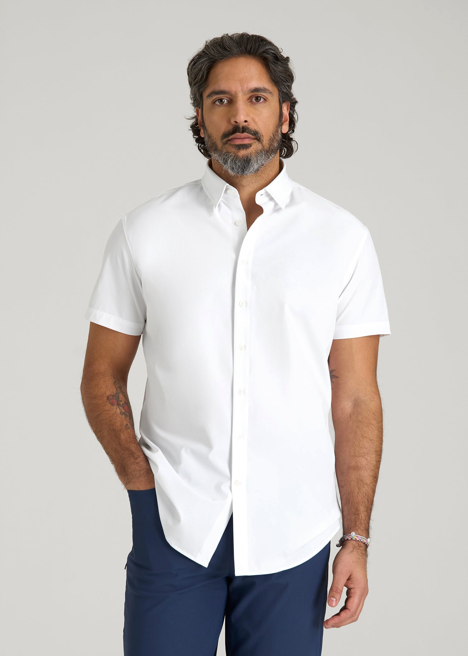 mens short sleeve dress shirts big and tall Short Sleeve Traveler Stretch Button Shirt for Tall Men in Bright White L / Tall / Bright White