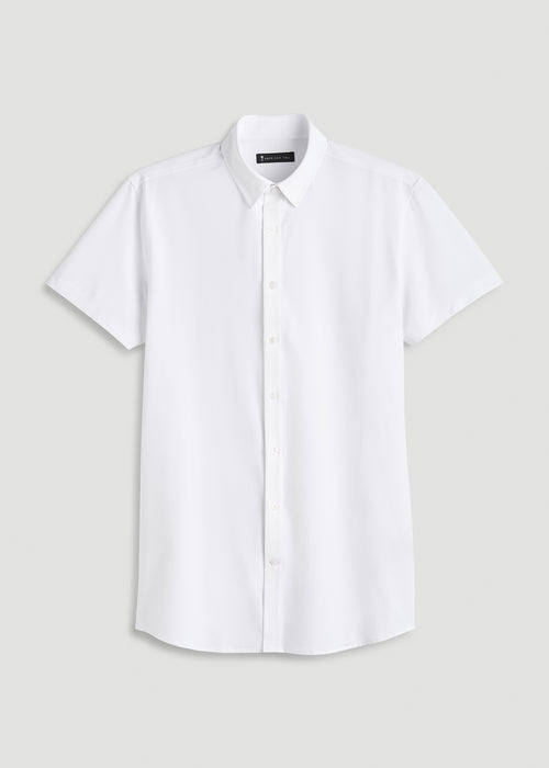 Short Sleeve Traveler Stretch Button Shirt for Tall Men in Bright White