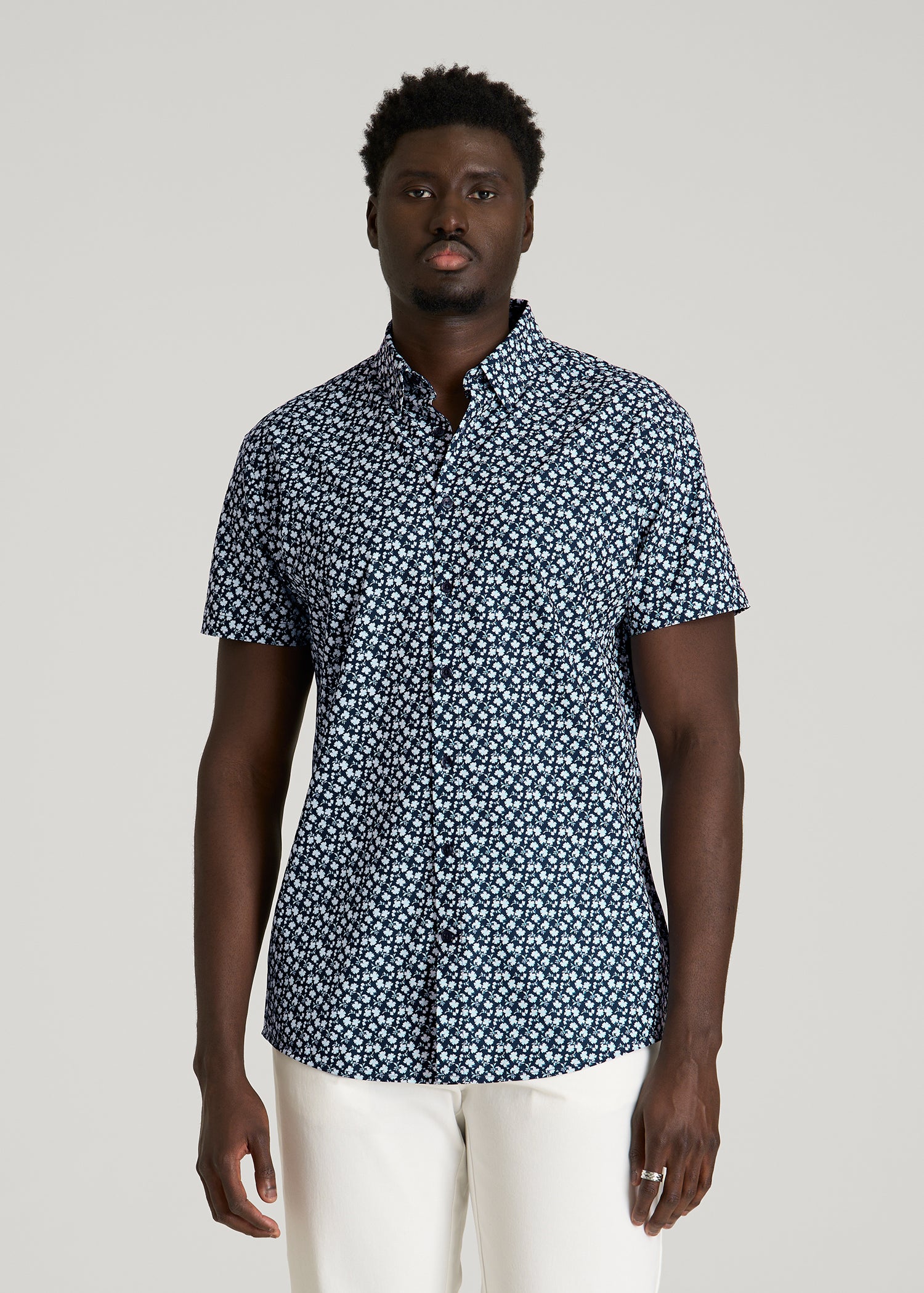 blue and white floral dress shirt Men's Big & Tall Westport No-Tuck Long Sleeve Button Down Collar Stretch Performance Floral Print Sport Shirt Blue/White / XLMT