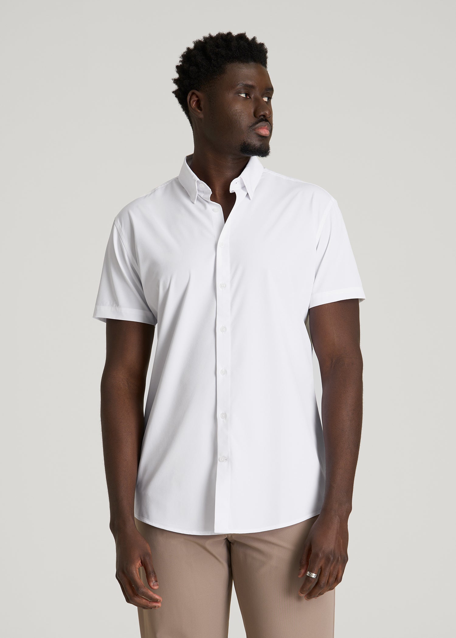 Short Sleeve White Shirt With Stretch Men's White Fitted Slim Stretch Shirt  Short Sleeve Hawes Curtis