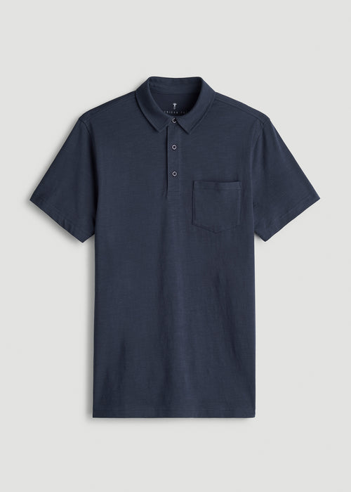 Slub Knit Polo with Pocket for Tall Men in Navy