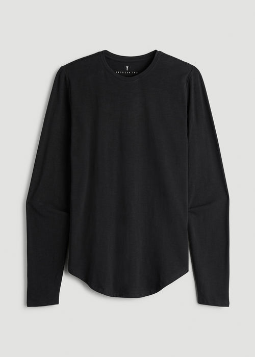 Slub Long Sleeve Scoop Tee for Tall Men in Black
