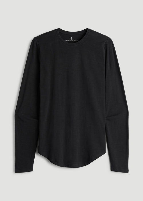 Slub Long Sleeve Scoop Tee for Tall Men in Black
