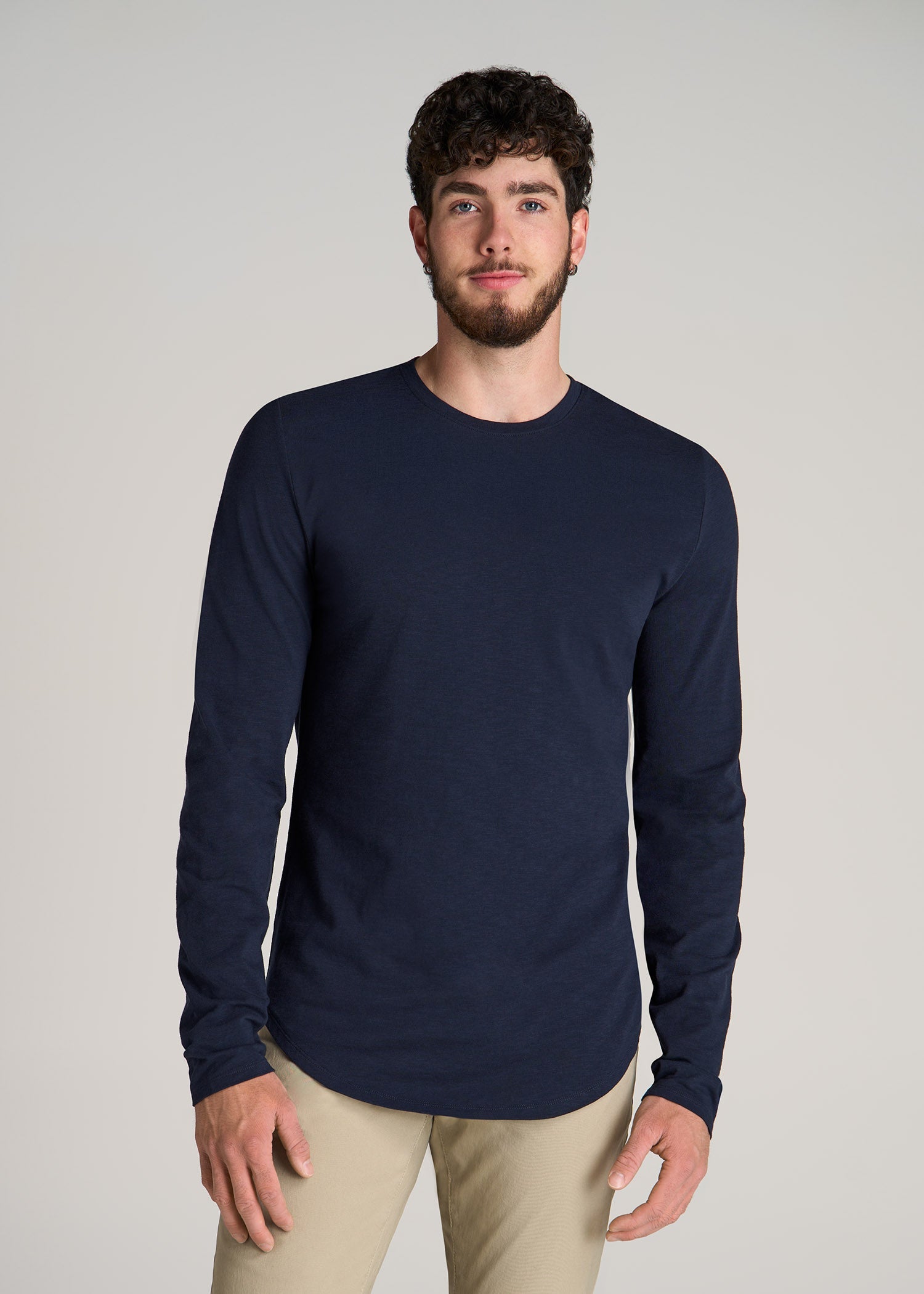 Slub Long Sleeve Scoop Tee for Tall Men in Evening Blue