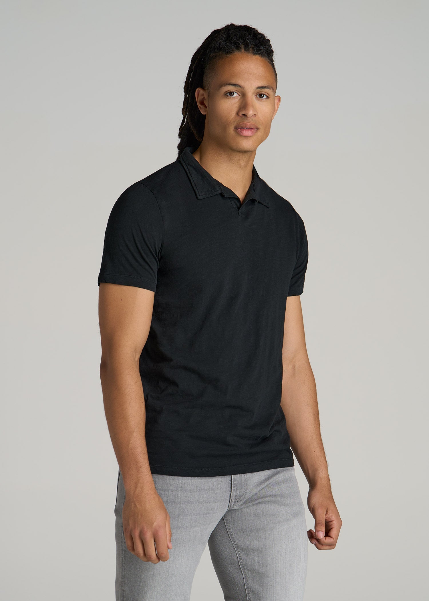 Slub Polo Shirt for Tall Men in Black