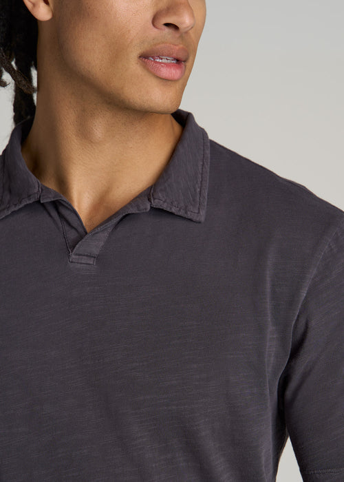American-Tall-Men-Slub-Polo-Shirt-Charcoal-detail