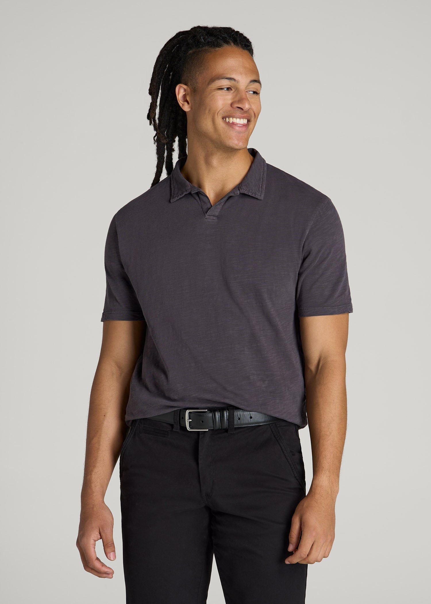 Slub Polo Shirt for Tall Men in Charcoal M / Tall / Charcoal